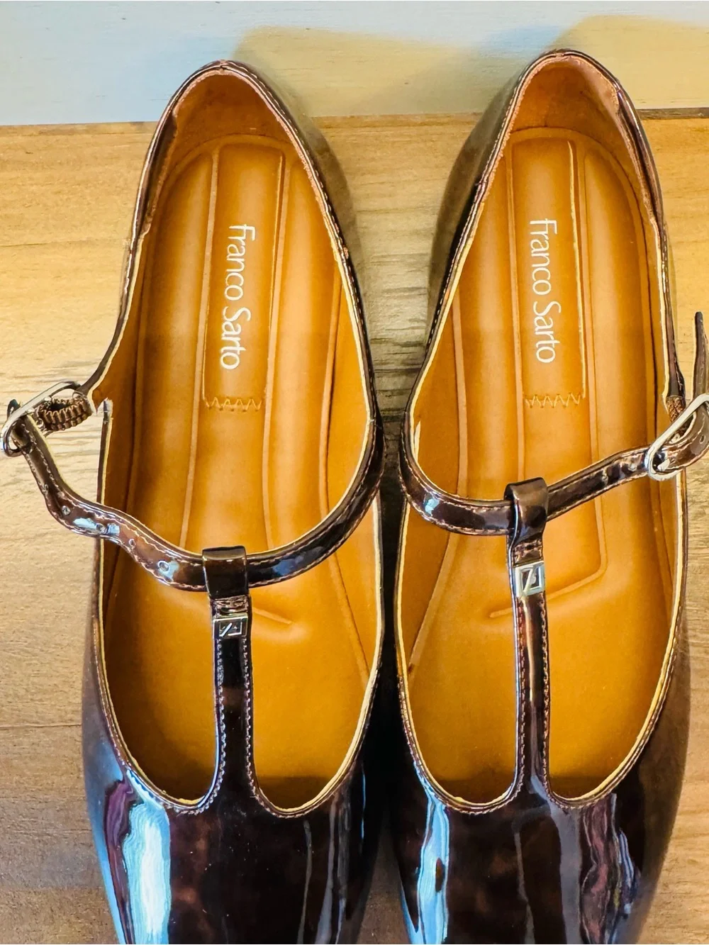 NIB Franco Sarto Marylee Mary Jane Flat Tortoise Patent Brown Women’s US Size 6